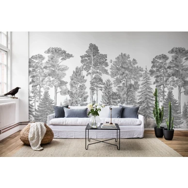 Scandinavian Bellewood harmaa metsatapetti olohuoneeseen Rebel Wallsilta R17201 image