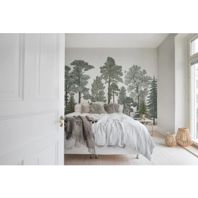 Scandinavian Bellewood talvivihrea metsatapetti makuuhuoneeseen Rebel Wallsilta R17202 image