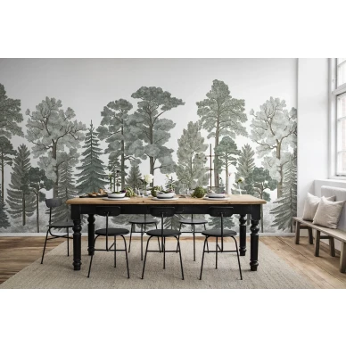 Scandinavian Bellewood talvivihrea puutapetti ruokailuhuoneeseen Rebel Wallsilta R17202 image