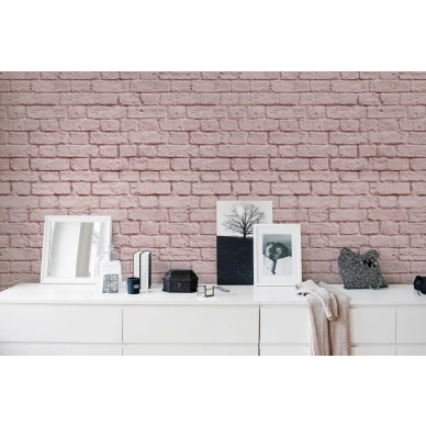 Soft Bricks roosa tiilitapetti olohuoneeseen Rebel Wallsilta R14873 image