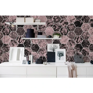 Mixed Memories energisoiva roosa musta geometrinen muraltapetti olohuoneeseen Rebel Wallsilta R15402 image