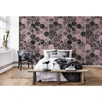 Mixed Memories rohkea roosa musta geometrinen muraltapetti makuuhuoneeseen Rebel Wallsilta R15402 image