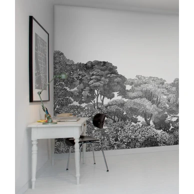 Bellewood mustavalkoinen metsatapetti tyohuoneeseen Rebel Wallsilta R13053 image