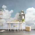 Cuddle Clouds sinivalkoinen pilvitapetti tyohuoneen muraltapetti Rebel Wallsilta R14011