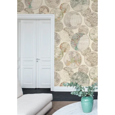 Globes Gathering beige graafinen maapallotapetti Rebel Wallsilta R13881 image
