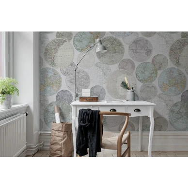 Globes Gathering harmaa monivarinen maapallotapetti kotitoimistoon Rebel Wallsilta R13884 image