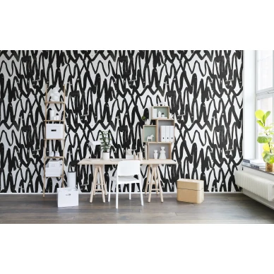 Pulse of Passion mustavalkoinen graafinen muraltapetti tyohuoneeseen Rebel Wallsilta R14091 image