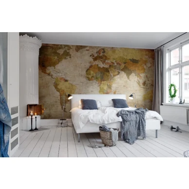 World Map beige maailmankartta makuuhuoneen muraltapetti Rebel Wallsilta R10771 image