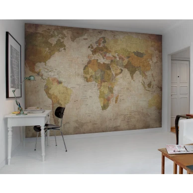World Map beige maailmankartta muraltapetti tyohuoneeseen Rebel Wallsilta R10771 image