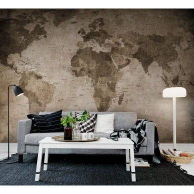 World Map ruskea maailmankartta muraltapetti olohuoneeseen Rebel Wallsilta R10772 image