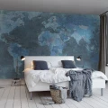 World Map sininen maailmankartta muraltapetti makuuhuoneeseen Rebel Wallsilta R10773