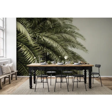 Leaf Love vihrea palmutapetti ruokailuhuoneeseen Rebel Wallsilta R14001 image