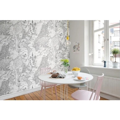 Treasure Hunt mustavalkoinen maailmankartta keittion muraltapetti Rebel Wallsilta R13863 image