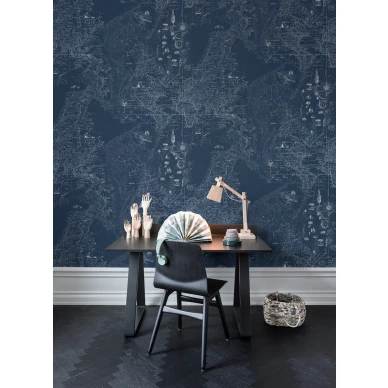 Treasure Hunt sininen maailmankartta muraltapetti kotitoimistoon Rebel Wallsilta R13862 image