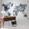 Dusky World harmaa maailmankartta muraltapetti kotitoimistoon Rebel Wallsilta R13432