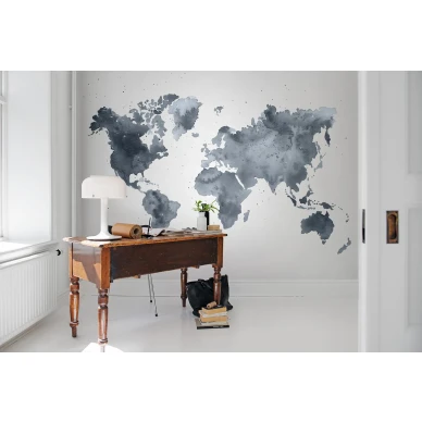 Dusky World harmaa maailmankartta muraltapetti kotitoimistoon Rebel Wallsilta R13432 image