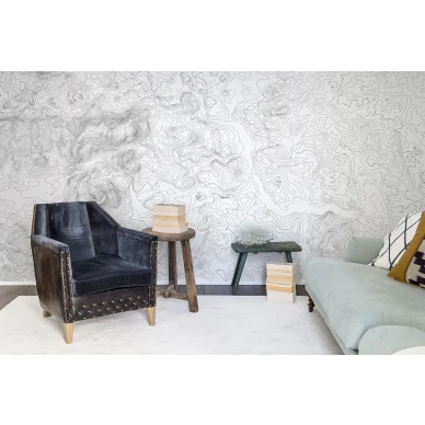 Elevation Lines valkoinen harmaa graafinen muraltapetti olohuoneeseen Rebel Wallsilta R14071 image