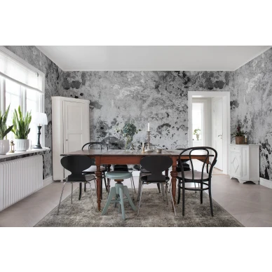 Fragments harmaa musta kuvioitu muraltapetti ruokailuhuoneeseen Rebel Wallsilta R15472 image