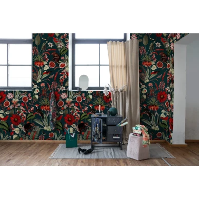 Eden Nightfall mahtava punainen kukkatapetti Rebel Wallsilta R16171 image