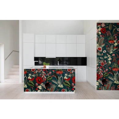 Eden Nightfall punainen kukkatapetti ruokailuhuoneeseen Rebel Wallsilta R16171 image