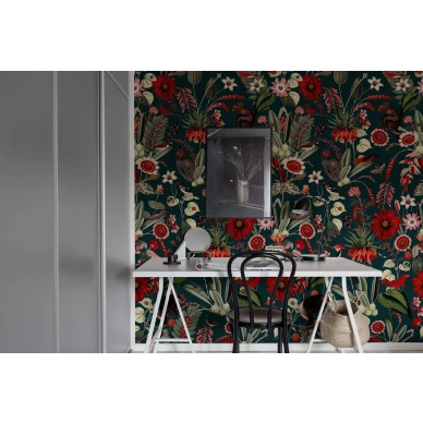 Eden Nightfall punainen kukkatapetti tyohuoneeseen Rebel Wallsilta R16171 image