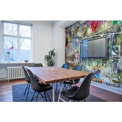 Cartoon City varikas piirretty graffiti kaupunkitapetti kokoushuoneeseen Rebel Wallsilta R10623 image