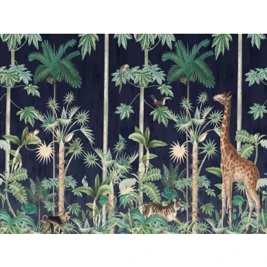 Giraffes Stroll sininen viidakkotapetti koko kuvio Rebel Wallsilta R16792 image
