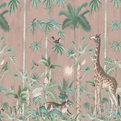 Giraffes stroll roosa kirahvitapetti Rebel Wallsilta R16796 image