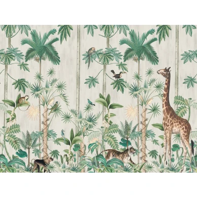 Giraffes stroll vaalea viidakkotapetti elaimilla Rebel Wallsilta koko kuvio R16791 image