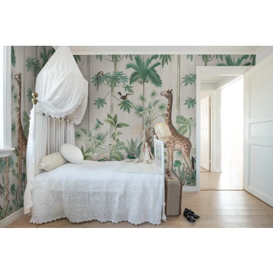 Giraffes stroll vaalea viidakkotapetti makuuhuoneeseen Rebel Wallsilta R16791 image