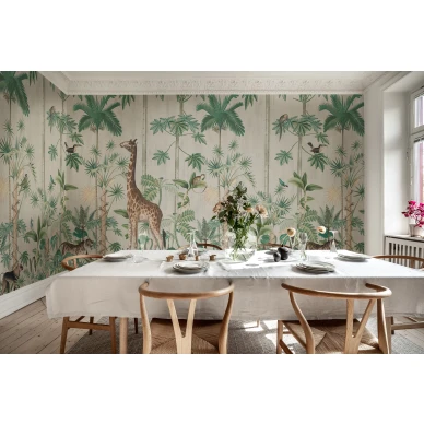 Giraffes stroll vaalea viidakkotapetti ruokailuhuoneen muraltapetti Rebel Wallsilta R16791 image