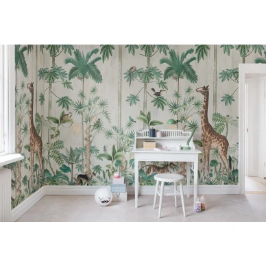Giraffes stroll vaalea viidakkotapetti tyohuoneeseen Rebel Wallsilta R16791 image