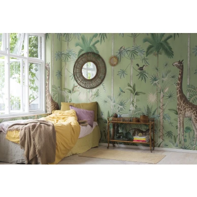 Makuuhuoneen vihrea kuvatapetti Giraffes Stroll Rebel Wallsilta R16793 image