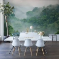Misty Forest sumuinen vihrea metsatapetti ruokailuhuoneeseen Rebel Wallsilta R15062
