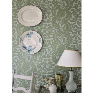 Artichoke vihrea kasvitapetti ruokailuhuoneeseen Langelid von Bromssenilta 22 55 image