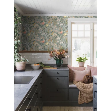 Blomsterhav klassinen harmaa tiheakuvioinen kukkatapetti Borastapeterilta 2054 image