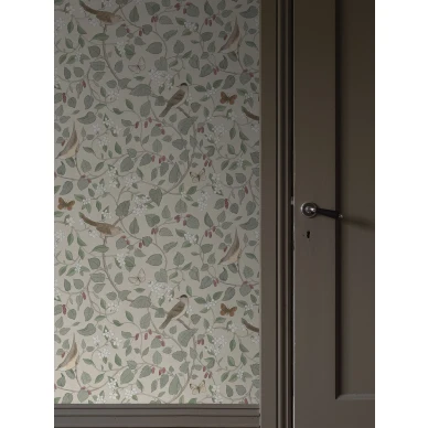 Sangfaglar beige lintutapetti lahikuva Borastapeterilta 2056 image