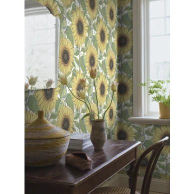 Solrosor iloinen kukkatapetti olohuoneeseen Borastapeterilta 2058 image