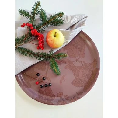 Omenankukka lamminharmaa keittiopyyhe ja Pohjanmaatarjotin ruosteenvarisena image