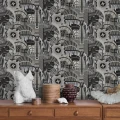 Mustavalkoinen olohuoneen tapetti Hypnotic Safari Borastapeterilta 2068