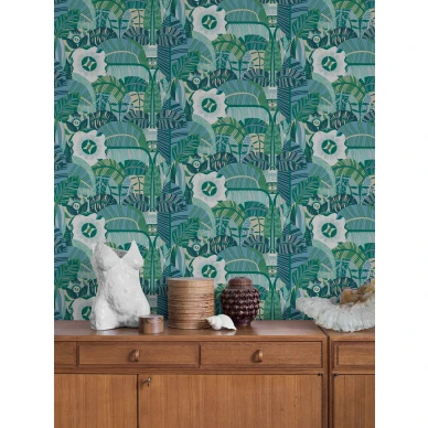 Vihrea olohuoneen tapetti Hypnotic Safari graafisella kuviolla Borastapeterilta 2069 image