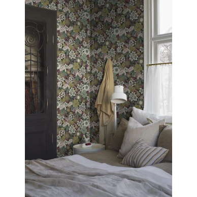 Makuuhuoneen tapetti Kvackstepp vihrea kukkatapetti Borastapterilta 2088 image
