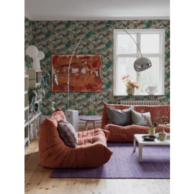 Olohuoneen tapetti Kvackstepp varikkaalla kukkakuviolla Borastapeterilta 2086 image