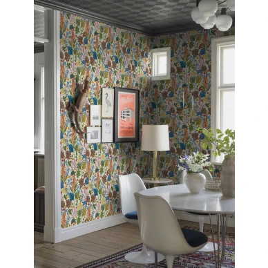 Ruokailuhuoneen tapetti Turgras varikkaalla lehtikuviolla Borastapeterilta 2092 image