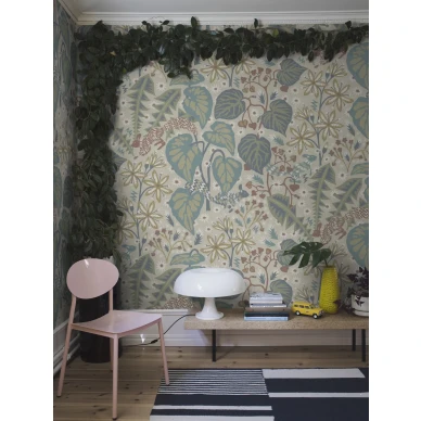 Olohuoneen tapetti Zingkorre vaalealla lehtikuviolla Borastapeterilta 2093 image
