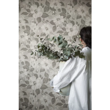 Alfred kaunis harmaa kukkatapetti Borastapeterilta 7410 image