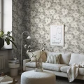 Olohuoneen tapetti Alfred harmaa kukkakuvio Borastapeterilta 7410