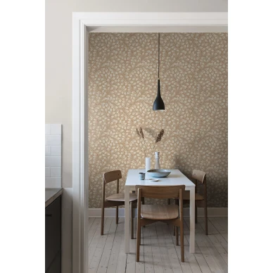 Keittion tapetti Liv ruskealla lehtikuviolla 7430 image