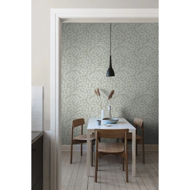 Keittion tapetti Liv vihrea lehtikuvio Borastapeterilta 7429 image