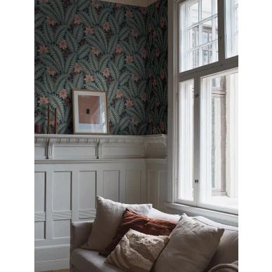 Olohuoneen tapetti Hidden Ivy sininen lehtikuvio Borastapeterilta 2251 image